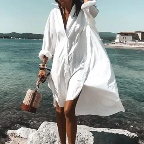 2021 Womens Dress Temperament Shirt Dress Beach Skirt Casual Loose Womens Dress Plus Size Woman Dress Vestido Feminino