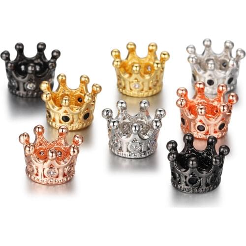 3pcs/lot CZ Crown Beads DIY Copper Metal Micro Pave Cubic Zirconia Crown Spacer Beads for Making Bracelet DIY Accessories