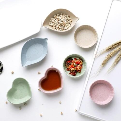 4pcs/Set Cute Wheat Straw Seasoning Dish Salt Vinegar Flavor Spices Plate Snack Dessert Tea Dish Tableware Small Breakfast