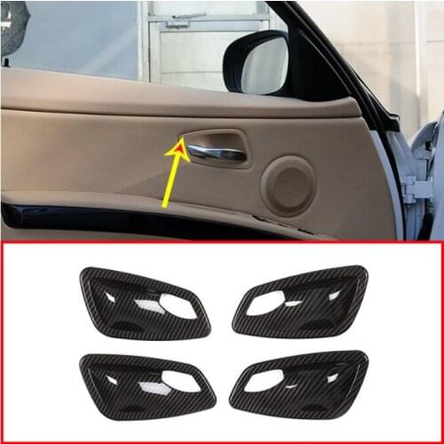 4pcs Carbon Fiber Style ABS Car Interior Door Handle Bowl Cover Trim For BMW E90 3 Series 2005-2012 Auto Accessories