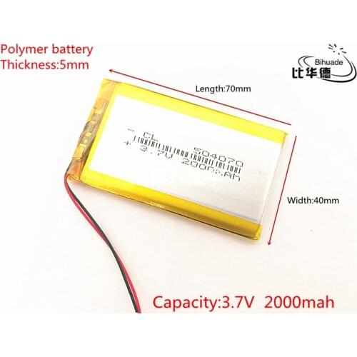 Free shipping Polymer battery 2000 mah 3.7 V 504070 smart home Li-ion battery for dvr GPS mp3 mp4