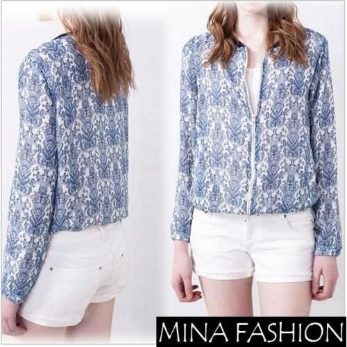 HOT SALE STYLISH STANDING COLLAR RETRO PRINT LONG SLEEVE JACKET SHORT COAT KK-4361890 Freeshipping