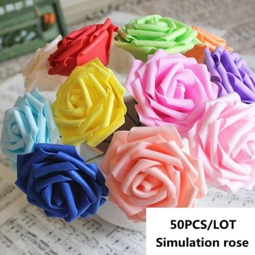 50PCS Artificial Flowers rose with rod for new House Home Wedding Festival Decoration fake simulation flower Cartoon bouquet