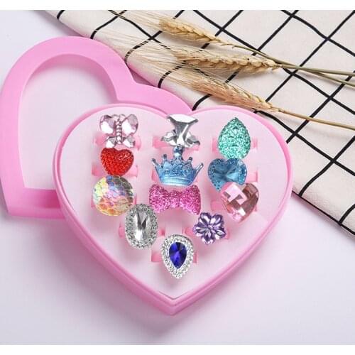 12pcs/Set Cartoon Rings ChildrenS Rings For Girls Ring Set Finger Rings Jewelry Heart Display Box Kids Toy Gift