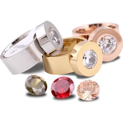 Gold Color Fashion DIY Brand Crystal ring Four Color zircon Swap titanium steel Rings For women