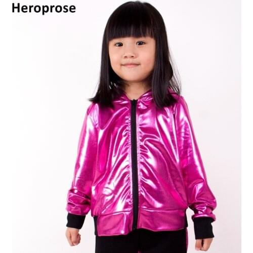 Heroprose New Fashion Girls Boys Rose Red Jazz Hip Hop Dance Competition Coat Kid Clothing Party Stage Performance Jacket