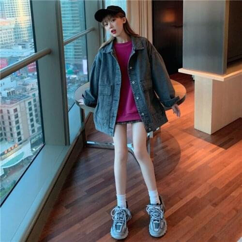 Spring Autumn Jacket Women Denim Jackets Denim Top Solid Denim Coat Loose Casual Streetwear Outwear Women Jacket Oversized