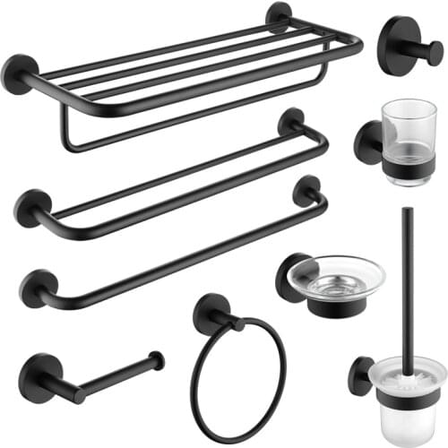 Matte Black Bathroom Accessories Double Single Towel Bar Hanger Rack Wall Mounted Tissue Paper Holder Soap Dish House Decoration
