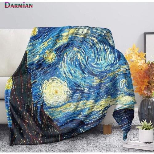 Fashion Van Gogh Oil Painting Sky Throw Blanket Sherpa Fleece Soft Warm Winter Plush Bedspreads For Beds 150X200CM Dropshipping