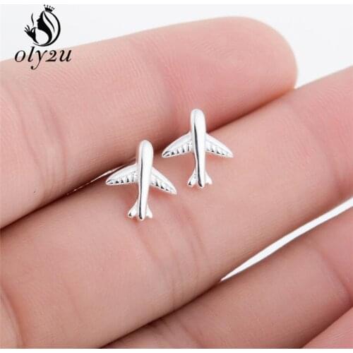Oly2u Fashion Gold Color Plane Stud Earring Jewelry Luxury Women Party Airplane Gift Spring Engagement Cute Lady Aircraft Ears