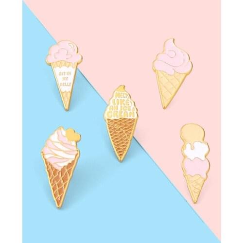Cartoon Cute Ice Cream Enamel Brooch Cake Cream Chocolate Cone Love Heart Alloy Pins Badge Clothes Accessories Woman Jewelry