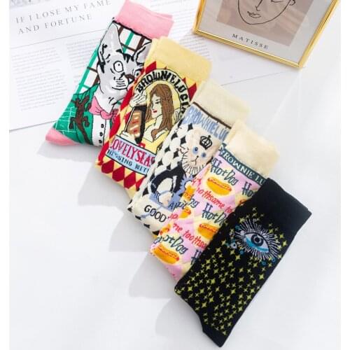 Cartoon Cotton Socks Crown Elegant Polite Renaissance Gentleman Cat Eye Star Hot Dog Toothsome Rhombus Diamond Gekko Lady Gecko