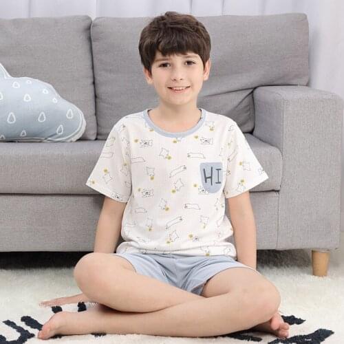 Boys Clothes 100% Cotton Baby Pijamas Kids Pajamas Short Sleeve Girls Nightwear Children Sleepwear for 2-15years Teens Clothes