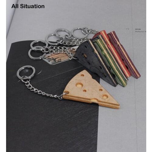 Luxury Keychain Cute Gift First Layer Leather Top End Cowhide Lovers Mini Pendant Cheese Style Key Chain