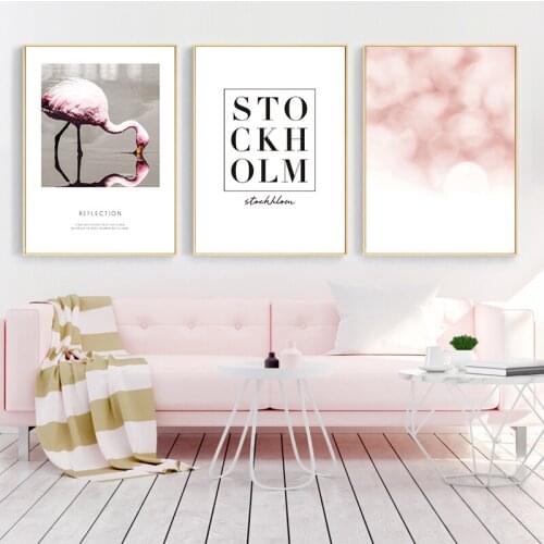 Nordic Decoration Home Pink Flamingo Wall Art Canvas Art Painting Quotes Posters and prints Wall Pictures Decor for Living Room
