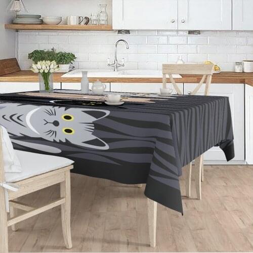 Table cloth Living Room Kitchen Grey color cat animal pattern micro fabric cover runner pattern Free Shipping