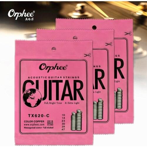 Orphee TX620-C 010-047 Acoustic Guitar Strings Hexagonal core+8% nickel COLOR COPPER Extra light guitar Accessories 3sets