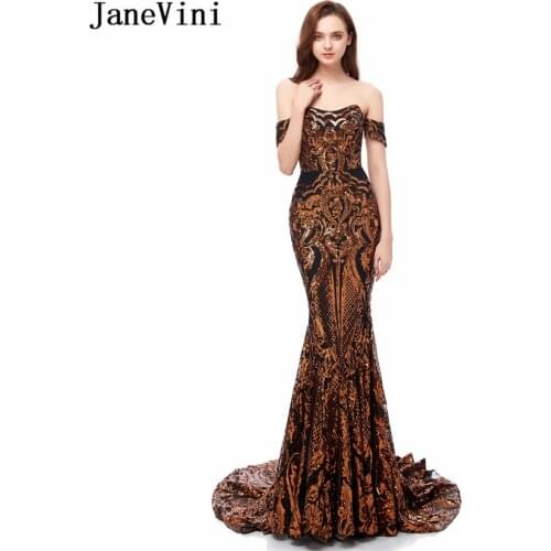 JaneVini Sexy Black Gold Mermaid Evening Dresses Plus Size 2020 Strapless Sparkly Sequined Arabic Dubai Long Formal Party Gowns