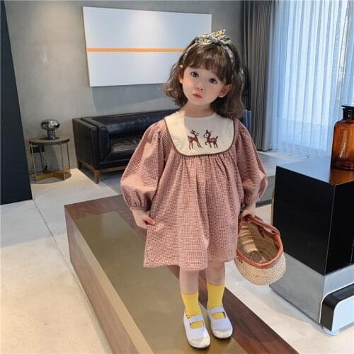 Cartoons Fawn Children Spring Summer Dress Baby Girls Dresses Trendy Kids Long Sleeve Ruffle Special Occasion High Quality