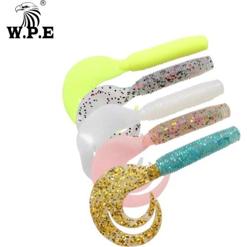 W.P.E Brand Soft Lure 5pcs/lot 90mm Forked Tail Multicolor Silicone Bass Fishing Lure Swim Bait Jig Head Soft Tail Fishing Bait