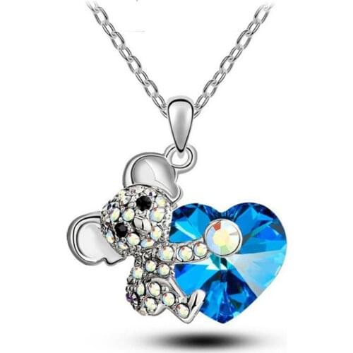 Womens Cute Birthday Gift Jewelry Inlaid Heart-shaped Zircon Geometric Fashion Necklace Zircon Bear Koala Pendant Wholesale