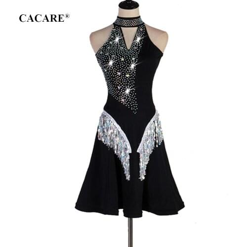 CACARE Latin Dance Dress Women Latin Dance Competition Dresses Fringed Salsa D0644 2 Choices Rhinestones Sequins Tassels Hem