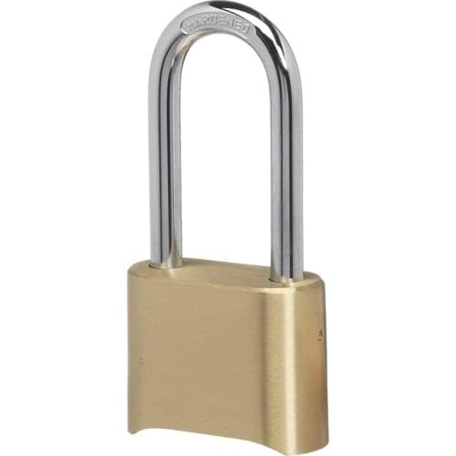 175LH Type 4 Digit Buttom Open Combination Padlock with Long Shackle, Brass Finish 2 inch Password Lock for Gym Door Locker