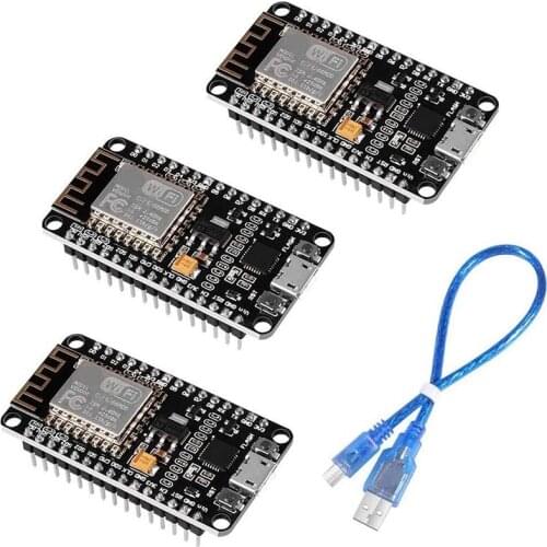 3Pcs ESP8266 NodeMCU LUA CP2102 ESP-12E Internet WiFi Development Board Open Source Serial Wireless Module + USB Cable