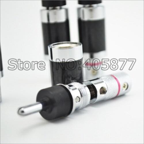 4pcs unprinted Rhodium Plated Carbon Fiber Shell Audio Speaker Cable Banana Plug Connector