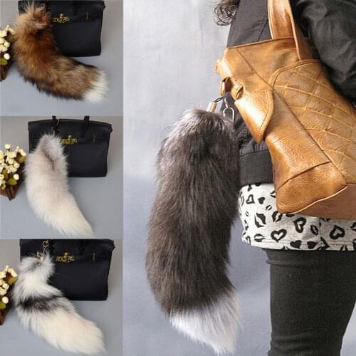 40 cm Fox Fur Tail Handmade Key Ring For Handbags Backpacks Charm Tassel Ornaments For Bags/Shoes/Hats/Garments