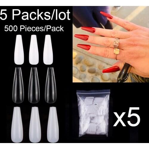 5 Packs/Lot 500 Pieces/Pack Long Ballerina False Nail Tips 10 Sizes Acrylic Coffin Fake Nails Full Cover DIY Nail Extension