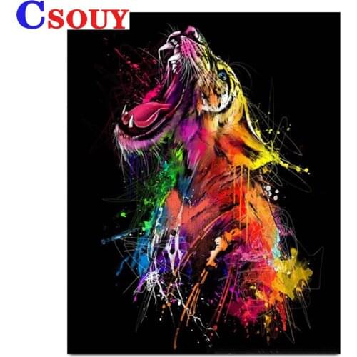 5D Diy Diamond Embroidery Colored Tiger Diamond Mosaic Drawing Full Square Round Drill Diamond Painting Cross Stitch Home Decor