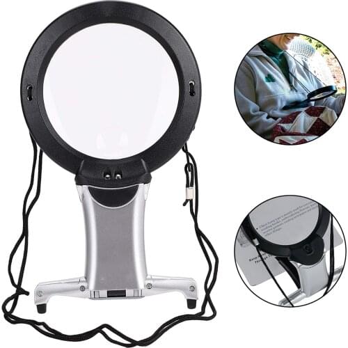 6X Large Magnifying Glass With Light 2LED Lamp Giant Magnifier Reading Handsfree