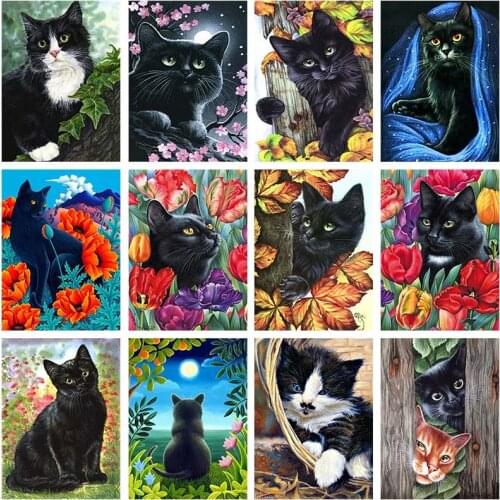Flower Black Cat Animal 5d Diy Diamond Painting Cross Stitch Handmade Animal Mosaic Embroidery Art Wall Craft Gift Home Decorati