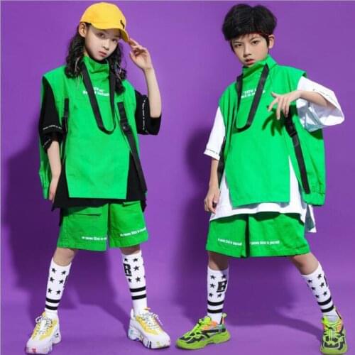 Kids Ballroom Hip Hop Outfits Sleeveless Jacket Sweatshirt Tops Cargo Short Pants for Girls Boys Dance Costume Wear Clothes