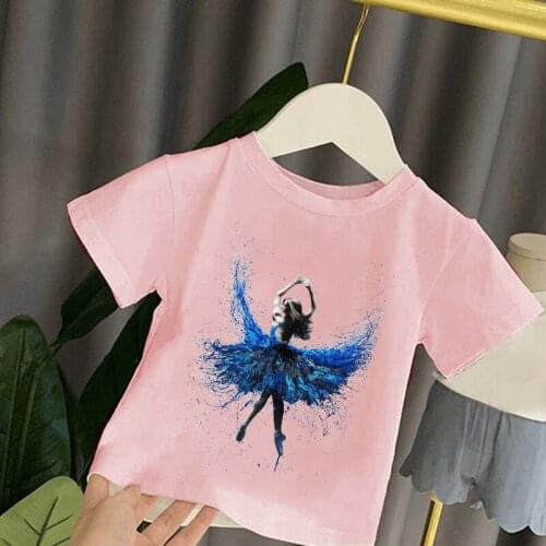 Summer New Fashion Short Sleeve Children T-shirt Watercolor Dancer Graphic Printed Kids Tshirts Boys Girls Pink Tops Tee