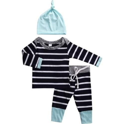 Baby Autumn Set Hot Sale 0-18M 3pcs Baby Girls Boy Stripe Tshirt+Long Pants+Hat Casual Outfits Toddler Kid Clothing Set