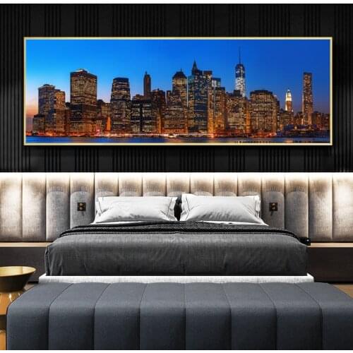 New York City Night Skyline Landscape Paintings Print on Canvas Art Posters and Prints Manhattan View Art Pictures Home Decor