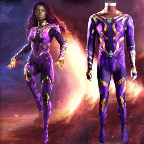 Super Hero Titans Attack Starfire Costume Cosplay Spandex Zentai Jumpsuit Bodysuit Disfraces De Halloween Costume for Female/kid