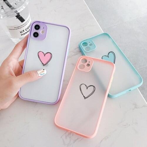 ZUIDID Korean Solid Candy Color Love Heart Phone Case For iPhone 12 11 Pro Max Mini XR XS X 7 8Puls Clear Hard Cover Matte Shell