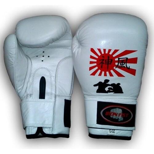 Leather boxing gloves with moulded padding and velcro closure