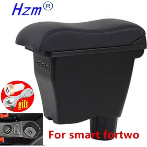 Leather Armrest For Smart Fortwo 2014 - 2020 Car Storage USB Interface Box Arm Rest Modification Forfour 2017