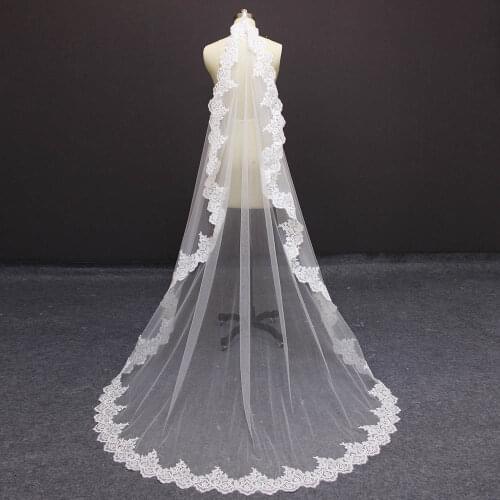 High Quality 2 Meters Sparkling Sequins Lace Wedding Veil 2M One Layer Soft Tulle Bridal Veil with Comb Voile Mariage Veu