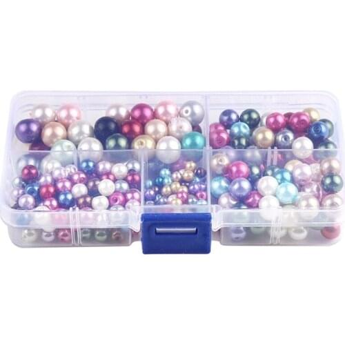 LXAD Pearl Round Beads with Case 340Pcs Craft DIY ABS Round Imitation Pearls Faux Pearl Beads for Jewelry Making Decoration
