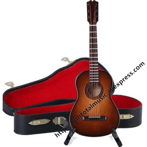 Mini Guitar Miniature Model Electric Guitar Model with Stand and Case Birthday Gift Home Decoration Wooden Handcrafted
