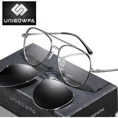 Aviation Magnet Clip On Glasses Men Frame Prescription Polarized Magnet Clip On Sunglasses Male Myopia Optical Eyeglasses Frame