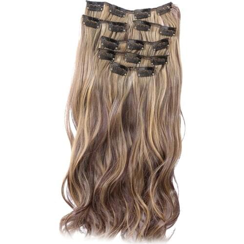 16 Clips Natural Synthetic Clip in Hair Extensions Full Head Long Straight Curly Wavy Hairpieces Wigs Pieces