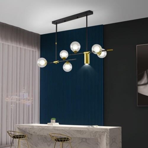Nordic Black LED Chandelier For Living Room Dining room Kitchen Modern Glass Ball Molecular Ceiling Hanging Lamp Light Fixture