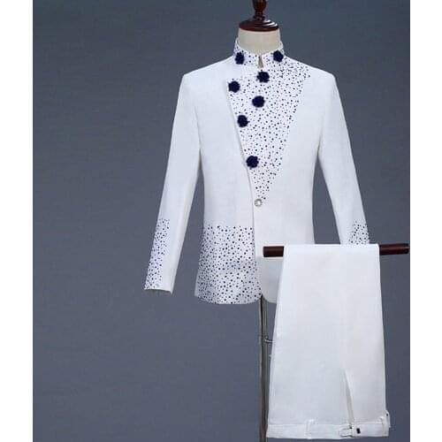 New Clothes 2019 Casual Coat Blazer Men Glitter Fit Dress White Red Blazers Suits Stage Wear Costumes For Singers Mens Suit Pant