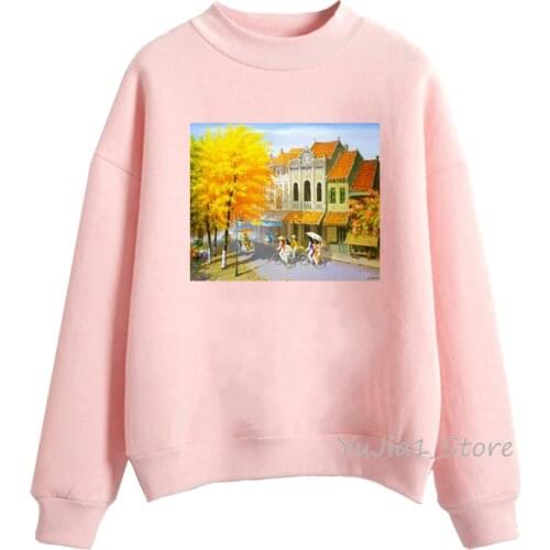 Winter 2019 Newest Women’s sweatshirt kawaii watercolor tree print pink hoodie women sudadera mujer streetwear pullover clothes